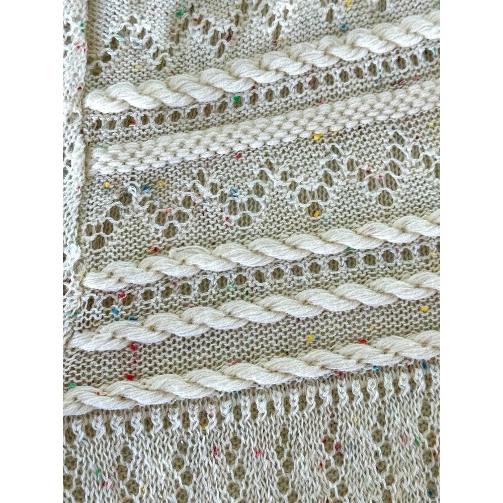 Vintage Marie Kim‎ Textured Knit Collared Sweater Multi Speckled Cream Size M